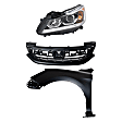 3-Piece Kit Driver Side Halogen Headlight, Sedan, Includes (1) Fender, (1) Grille Assembly, and (1) Headlight, CAPA Certified