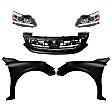 5-Piece Kit Driver and Passenger Side Halogen Headlight, With bulb(s), OE Replacement, Sedan, CAPA Certified, Includes (2) Fender, (1) Grille Assembly and (2) Headlight