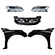 5-Piece Kit Driver and Passenger Side LED Headlight, With bulb(s), OE Replacement, Sedan, CAPA Certified, Includes (2) Fender, (1) Grille Assembly and (2) Headlight