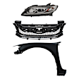 3-Piece Kit Driver Side Halogen Headlight, Coupe, Includes (1) Fender, (1) Grille Assembly, and (1) Headlight