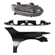 3-Piece Kit Passenger Side Halogen Headlight, Includes (1) Fender, (1) Grille Assembly, and (1) Headlight