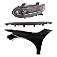 3-Piece Kit Driver Side Halogen Headlight, Includes (1) Fender, (1) Grille Assembly, and (1) Headlight
