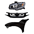 3-Piece Kit Driver Side Halogen Headlight, Includes (1) Fender, (1) Grille Assembly, and (1) Headlight