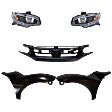 5-Piece Kit Driver and Passenger Side Halogen Headlight, With bulb(s), OE Replacement, Includes (2) Fender, (1) Grille Assembly and (2) Headlight