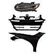 3-Piece Kit Driver Side LED Headlight, Includes (1) Fender, (1) Grille Assembly, and (1) Headlight