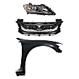 3-Piece Kit Passenger Side Halogen Headlight, Coupe, Includes (1) Fender, (1) Grille Assembly, and (1) Headlight