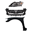 3-Piece Kit Driver Side Halogen Headlight, Coupe, Includes (1) Fender, (1) Grille Assembly, and (1) Headlight