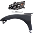 3-Piece Kit Driver Side Halogen Headlight, With bulb(s), OE Replacement, Sedan, Includes (1) Fender, (1) Grille Assembly and (1) Headlight