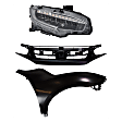 3-Piece Kit Passenger Side LED Headlight, Includes (1) Fender, (1) Grille Assembly, and (1) Headlight