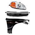 3-Piece Kit Passenger Side Halogen Headlight, Without bulb(s), Sedan, Includes (1) Fender, (1) Grille Assembly, and (1) Headlight