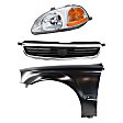 3-Piece Kit Driver Side Halogen Headlight, Without bulb(s), Sedan, Includes (1) Fender, (1) Grille Assembly, and (1) Headlight