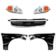1998 Honda Civic - 5-Piece Kit Driver and Passenger Side Halogen Headlight, Without bulb(s), OE Replacement, Sedan,  Includes (2) Fender, (1) Grille Assembly, and (2) Headlight