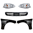 5-Piece Kit Driver and Passenger Side Halogen Headlight, Without bulb(s), OE Replacement, Includes (2) Fender, (1) Grille Assembly and (2) Headlight