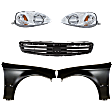 5-Piece Kit Driver and Passenger Side Halogen Headlight, Without bulb(s), OE Replacement, Includes (2) Fender, (1) Grille Assembly and (2) Headlight