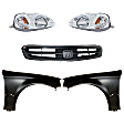 5-Piece Kit Driver and Passenger Side Halogen Headlight, Without bulb(s), OE Replacement, Includes (2) Fender, (1) Grille Assembly and (2) Headlight