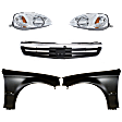 5-Piece Kit Driver and Passenger Side Halogen Headlight, Without bulb(s), OE Replacement, Includes (2) Fender, (1) Grille Assembly and (2) Headlight