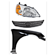 3-Piece Kit Passenger Side Halogen Headlight, Includes (1) Fender, (1) Grille Assembly, and (1) Headlight