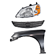 3-Piece Kit Driver Side Halogen Headlight, Includes (1) Fender, (1) Grille Assembly, and (1) Headlight