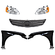 5-Piece Kit Driver and Passenger Side Halogen Headlight, With bulb(s), OE Replacement, Sedan, Includes (2) Fender, (1) Grille Assembly and (2) Headlight