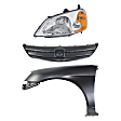 3-Piece Kit Driver Side Halogen Headlight, Includes (1) Fender, (1) Grille Assembly, and (1) Headlight