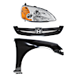 3-Piece Kit Passenger Side Halogen Headlight, Without bulb(s), Coupe, Includes (1) Fender, (1) Grille Assembly, and (1) Headlight