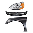 3-Piece Kit Driver Side Halogen Headlight, Without bulb(s), Coupe, Includes (1) Fender, (1) Grille Assembly, and (1) Headlight