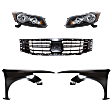 2008-2010 Honda Accord - 5-Piece Kit Driver and Passenger Side Halogen Headlight, With bulb(s), OE Replacement, Sedan, Includes (2) Fender, (1) Grille Assembly and (2) Headlight