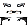 5-Piece Kit Driver and Passenger Side Halogen Headlight, With bulb(s), OE Replacement, Sedan, Includes (2) Fender, (1) Grille Assembly and (2) Headlight