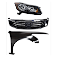 3-Piece Kit Passenger Side Halogen Headlight, Sedan, Includes (1) Fender, (1) Grille Assembly, and (1) Headlight