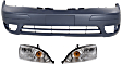 2006 Ford Focus - 3-Piece Kit Driver and Passenger Side Halogen Headlight, With bulb(s), For Models Without Appearance Package, OE Replacement,  Includes (1) Bumper Cover and (2) Headlight