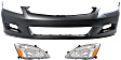 2006-2007 Honda Accord - 3-Piece Kit Driver and Passenger Side Halogen Headlight, With bulb(s), Sedan, OE Replacement, Includes (1) Bumper Cover and (2) Headlight