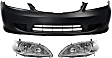 3-Piece Kit Driver and Passenger Side Halogen Headlight, Without bulb(s), OE Replacement, Includes (1) Bumper Cover and (2) Headlight