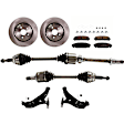 8-Piece Kit Front, Driver and Passenger Side Axle Assembly, FWD, includes (2) Axle Assembly, (2) Brake Disc, (1) Brake Pad Set, and (2) Control Arm