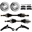 7-Piece Kit Front, Driver and Passenger Side Axle Assembly - New 7-Piece Kit, 3.6L, 6Cyl, Includes (2) Brake Disc, (1) Brake Pad Set, (2) Control Arm and (2) Axle Assembly