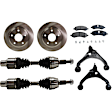 7-Piece Kit Front, Driver and Passenger Side, Lower Control Arm with Axle Assemblies, Brake Discs, and Brake Pad Set, Four Wheel Drive
