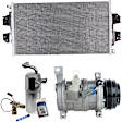 3-Piece Kit A/C Compressor with A/C Condenser and A/C Service Kit (A/C Accumulator, Expansion Valve, Orifice Tube, and A/C O-Ring and Gasket Seal Kit), 4-Groove Pulley, Two Bolts to Mount the Hoses