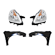 3-Piece Kit Driver and Passenger Side Halogen Headlight, Without bulb(s), OE Replacement, Coupe, Includes (2) Fender and (1) Headlight