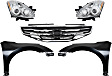 4-Piece Kit Driver and Passenger Side Halogen Headlight, Without bulb(s), OE Replacement, Sedan, Includes (1) Headlight, (1) Grille Assembly and (2) Fender