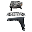 3-Piece Kit Driver Side Halogen Headlight, Includes (1) Fender, (1) Grille Assembly, and (1) Headlight
