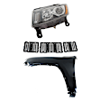 3-Piece Kit Driver Side Halogen Headlight, Includes (1) Fender, (1) Grille Assembly, and (1) Headlight, CAPA Certified
