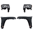 4-Piece Kit Driver and Passenger Side Halogen Headlight, With bulb(s), OE Replacement, Includes (2) Fender and (2) Headlight