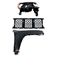 3-Piece Kit Passenger Side Halogen Headlight, Includes (1) Fender, (1) Grille Assembly, and (1) Headlight
