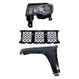 3-Piece Kit Driver Side Halogen Headlight, Includes (1) Fender, (1) Grille Assembly, and (1) Headlight