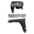 3-Piece Kit Driver Side Halogen Headlight, Includes (1) Fender, (1) Grille Assembly, and (1) Headlight