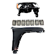 3-Piece Kit Passenger Side Halogen Headlight, Includes (1) Fender, (1) Grille Assembly, and (1) Headlight