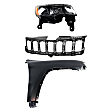 2017-2021 Jeep Grand Cherokee - 3-Piece Kit Passenger Side Halogen Headlight, Includes (1) Fender, (1) Grille Assembly, and (1) Headlight