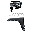 3-Piece Kit Driver Side Halogen Headlight, Includes (1) Fender, (1) Grille Assembly, and (1) Headlight
