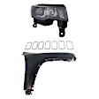 3-Piece Kit Passenger Side Halogen Headlight, Includes (1) Fender, (1) Grille Assembly, and (1) Headlight