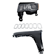 3-Piece Kit Driver Side Halogen Headlight, Includes (1) Fender, (1) Grille Assembly, and (1) Headlight