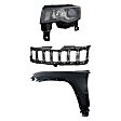 3-Piece Kit Driver Side Halogen Headlight, Includes (1) Fender, (1) Grille Assembly, and (1) Headlight, CAPA Certified